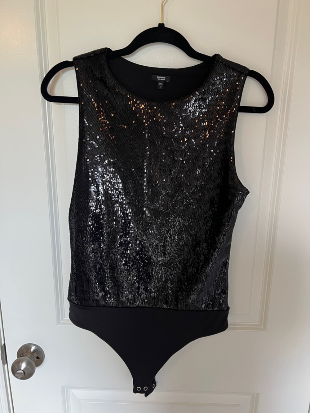 Express Body Contour Black Sequin Sleeveless Bodysuit | Medium